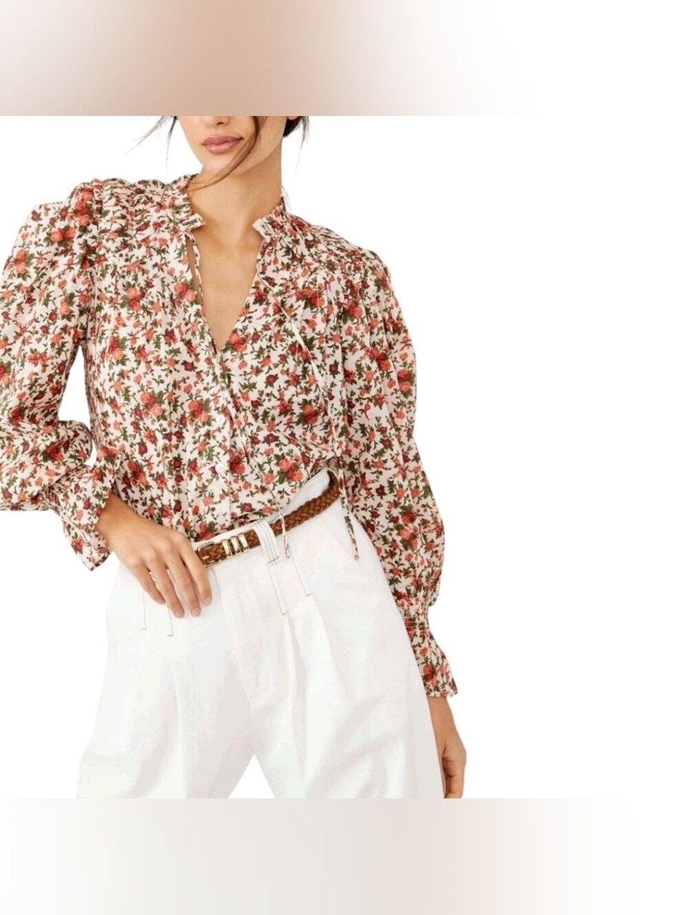 Free People Meant To Be Blouse with Orange Floral Print